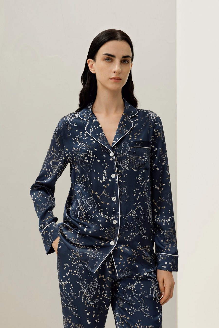 Schorpioen Sterrenbeeld Klassieke Zijde Pyjama Set