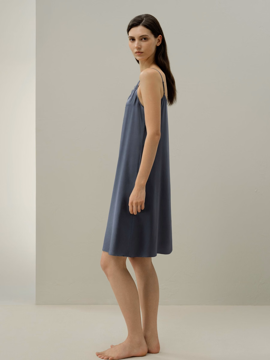 Luna Wasbare Zijde Kant-Trim Slipdress