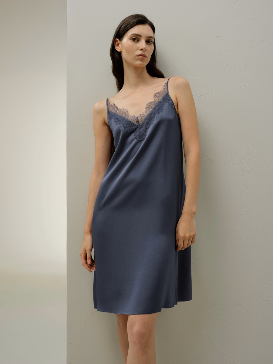 Luna Wasbare Zijde Kant-Trim Slipdress