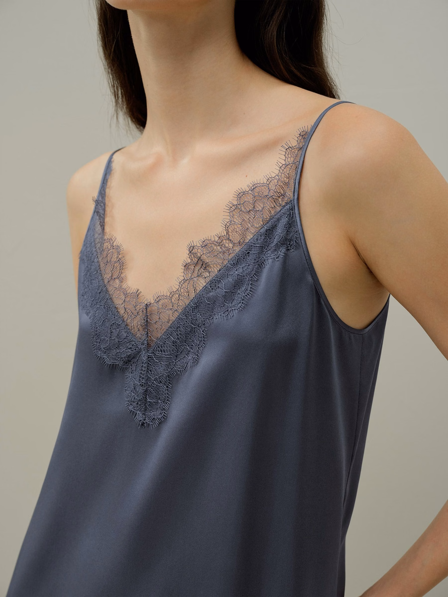 Luna Wasbare Zijde Kant-Trim Slipdress