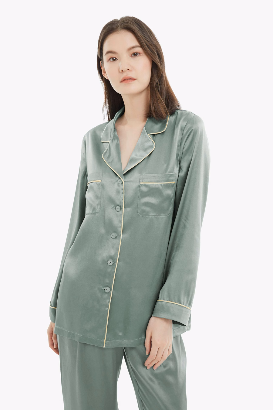 Gouden Piping Zijde Pyjama Set