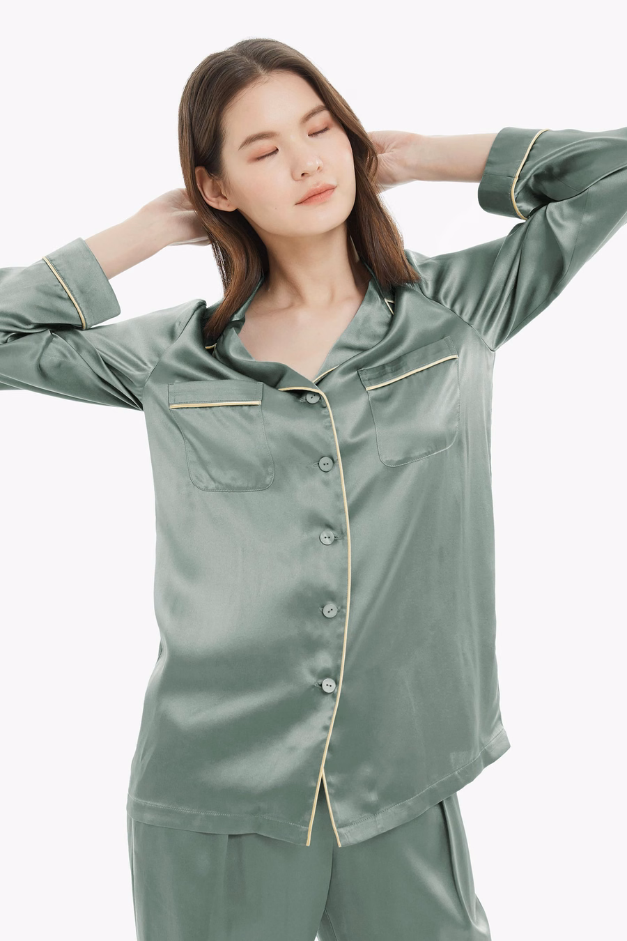 Gouden Piping Zijde Pyjama Set