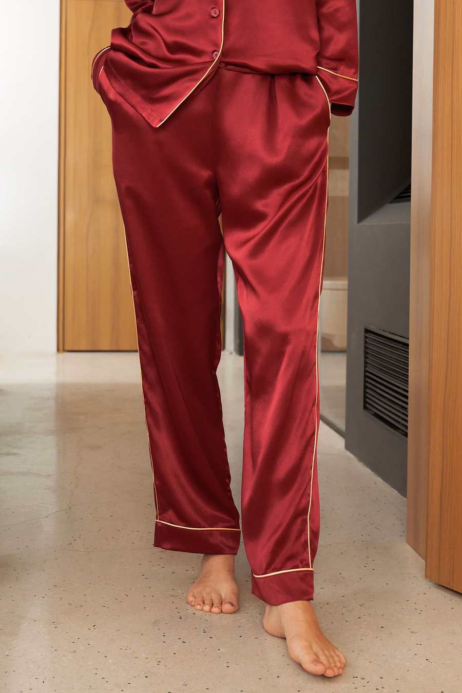 Gouden Piping Zijde Pyjama Set