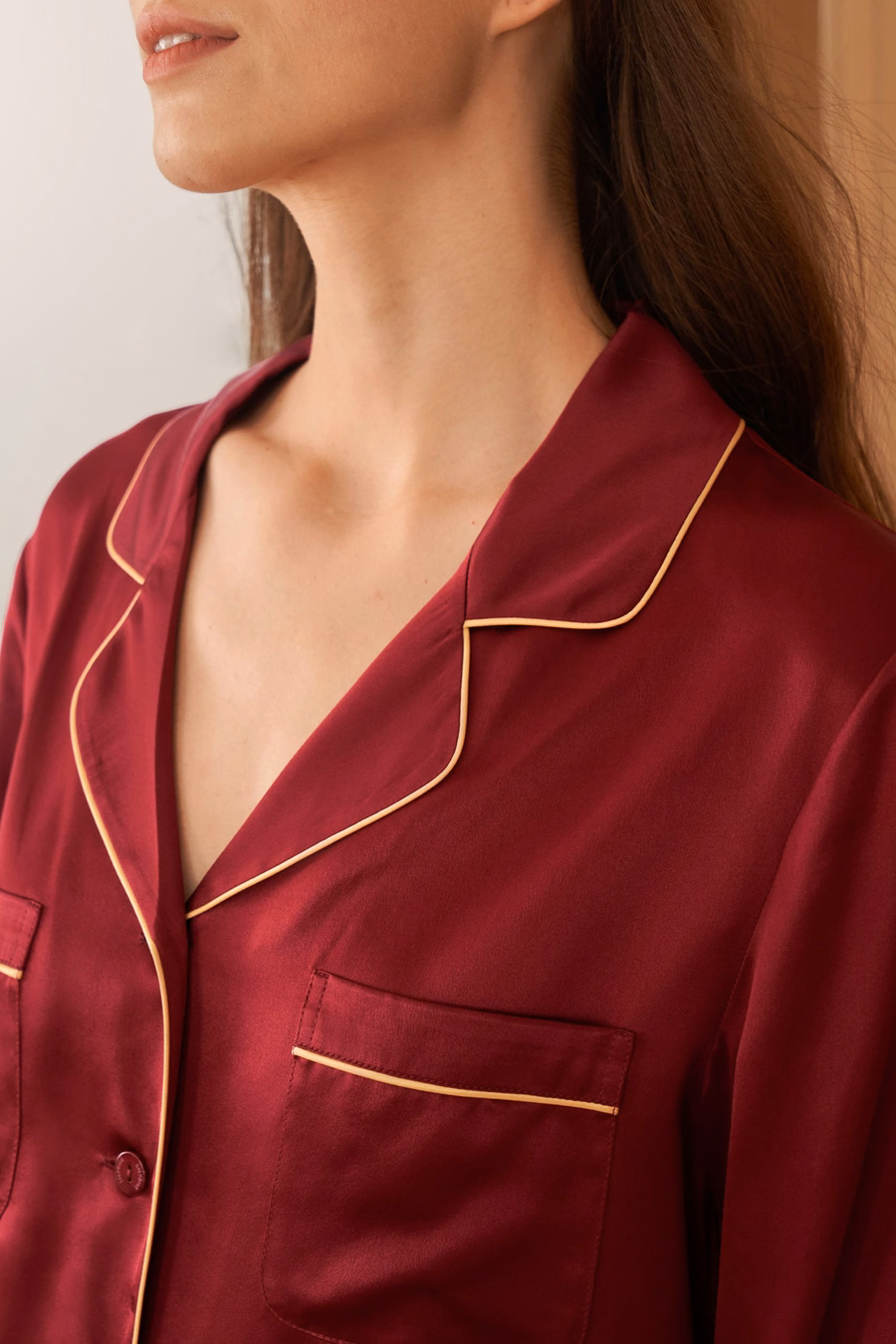 Gouden Piping Zijde Pyjama Set