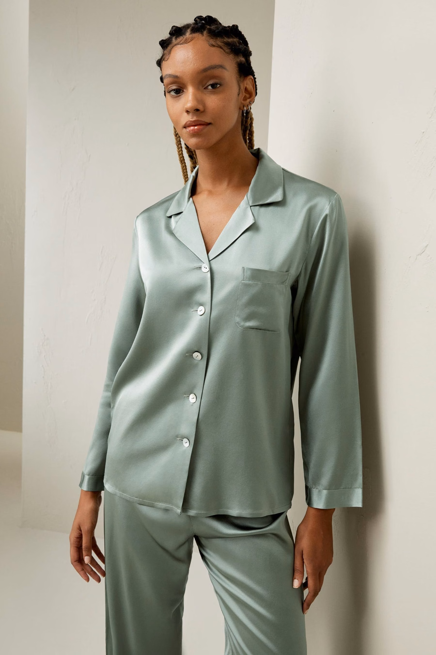 Volledige Zijde Dames Pyjama Set