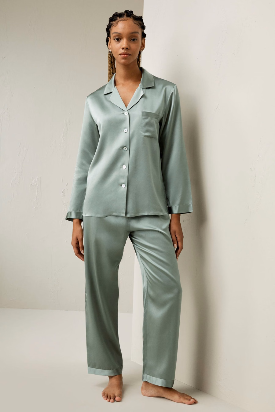 Volledige Zijde Dames Pyjama Set
