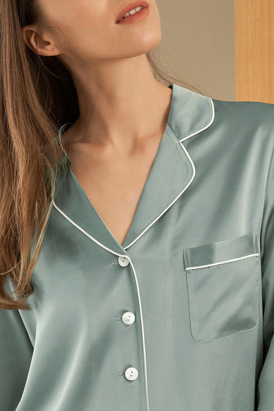 Chic Trimmed vrouwen Zijde Pyjama Set