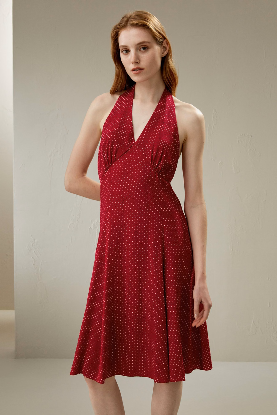 Polka Dot Halter Neck Silk Dress