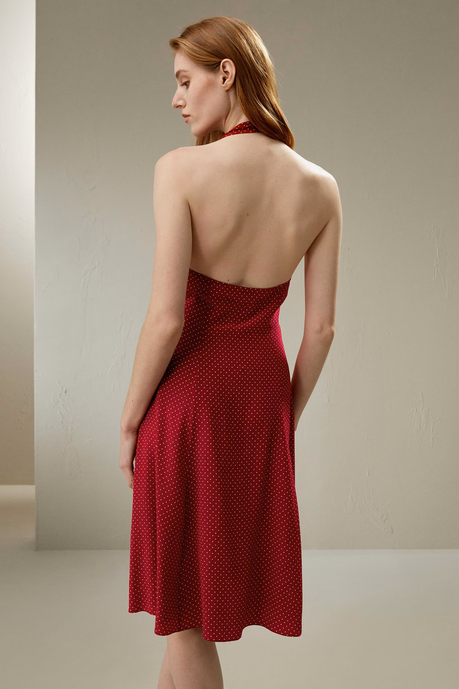 Polka Dot Halter Neck Silk Dress