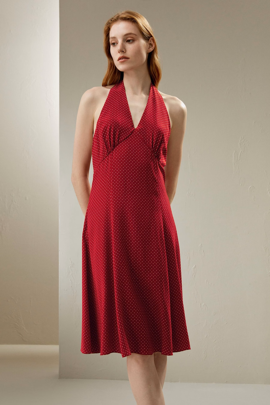 Polka Dot Halter Neck Silk Dress