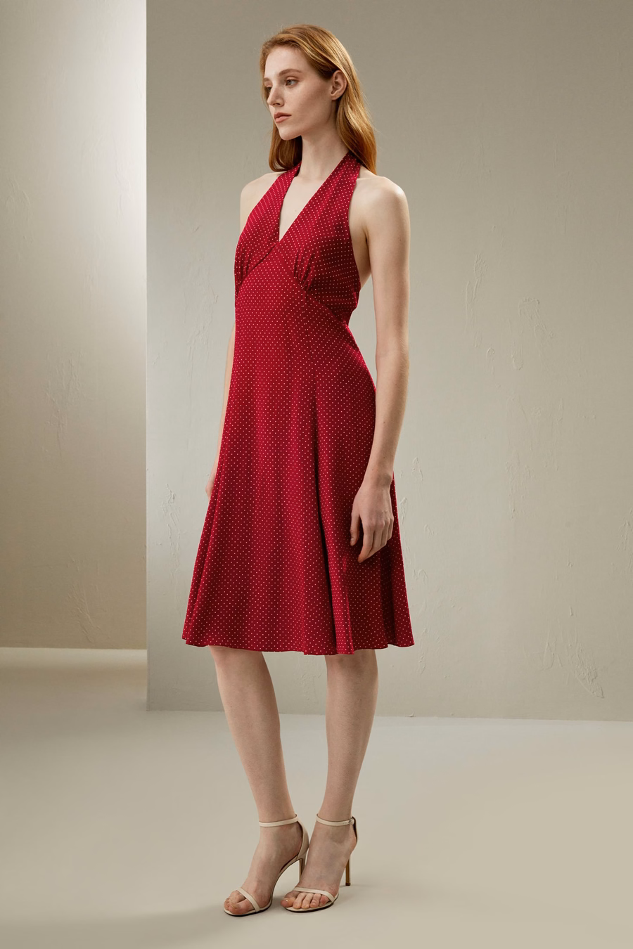 Polka Dot Halter Neck Silk Dress