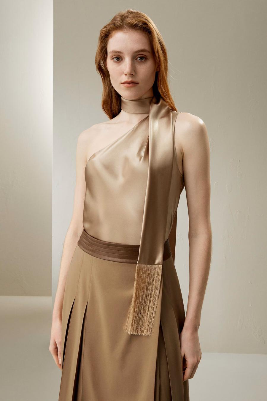 One-Shoulder Avond Watershine Zijde Top