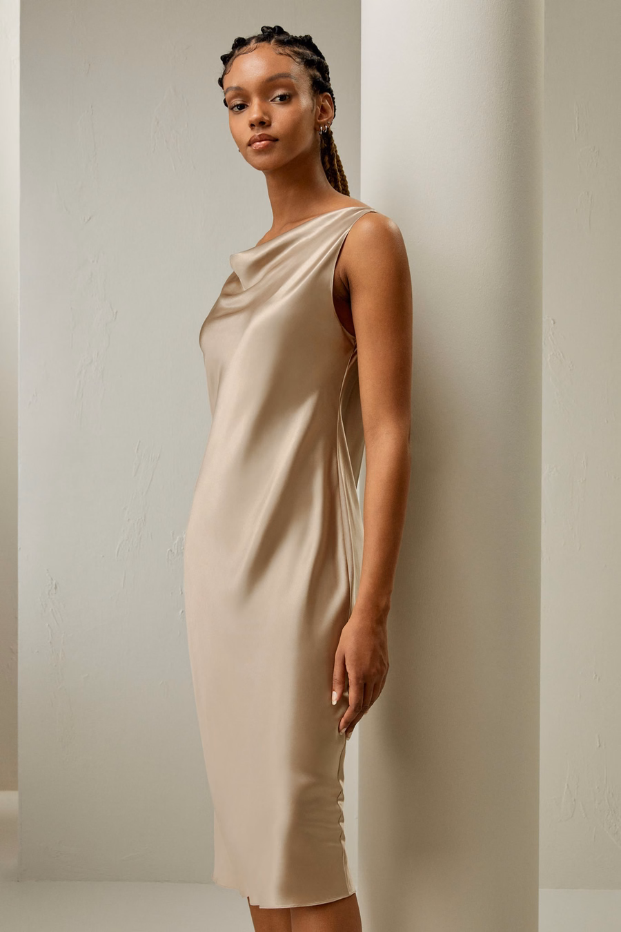Cowl-Neck Watershine Zijden Midi Jurk