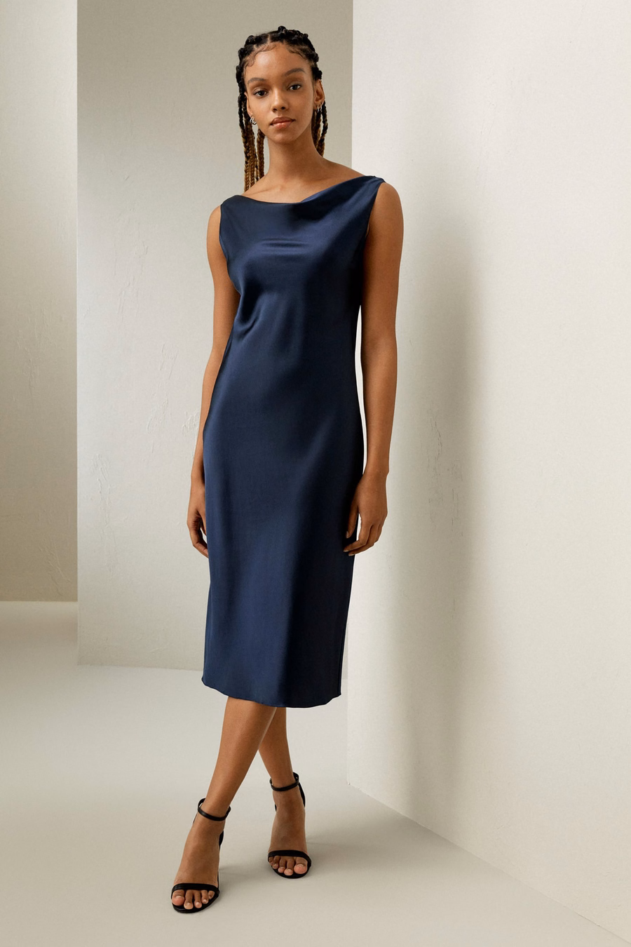 Cowl-Neck Zijde Midi-jurk