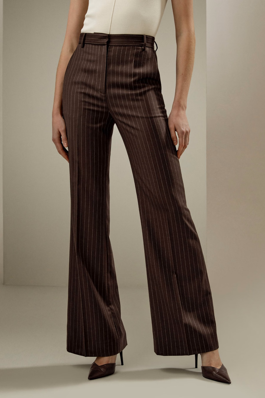 Gestreepte hoge taille rechte broek