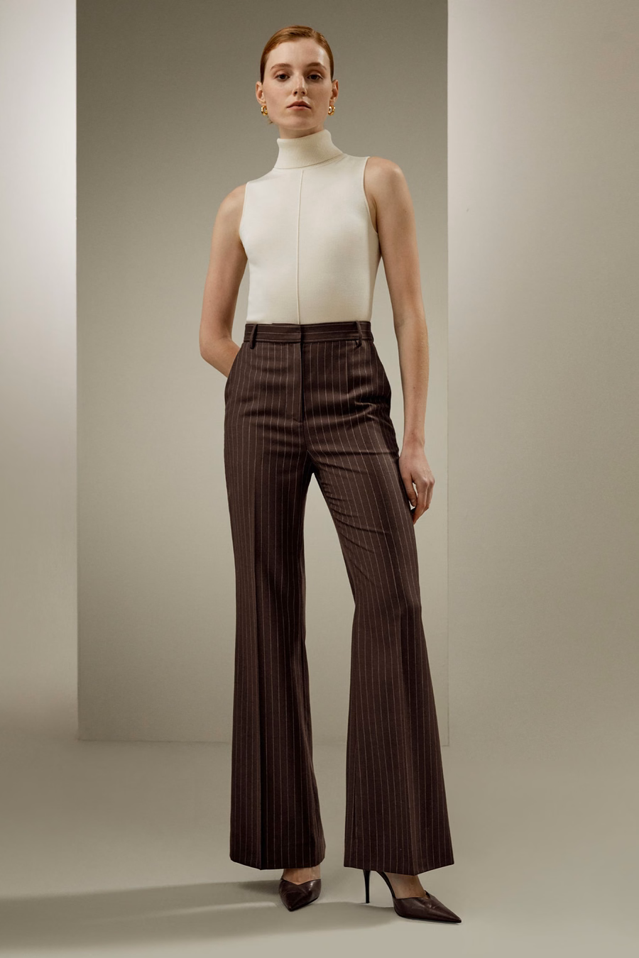 Gestreepte hoge taille rechte broek