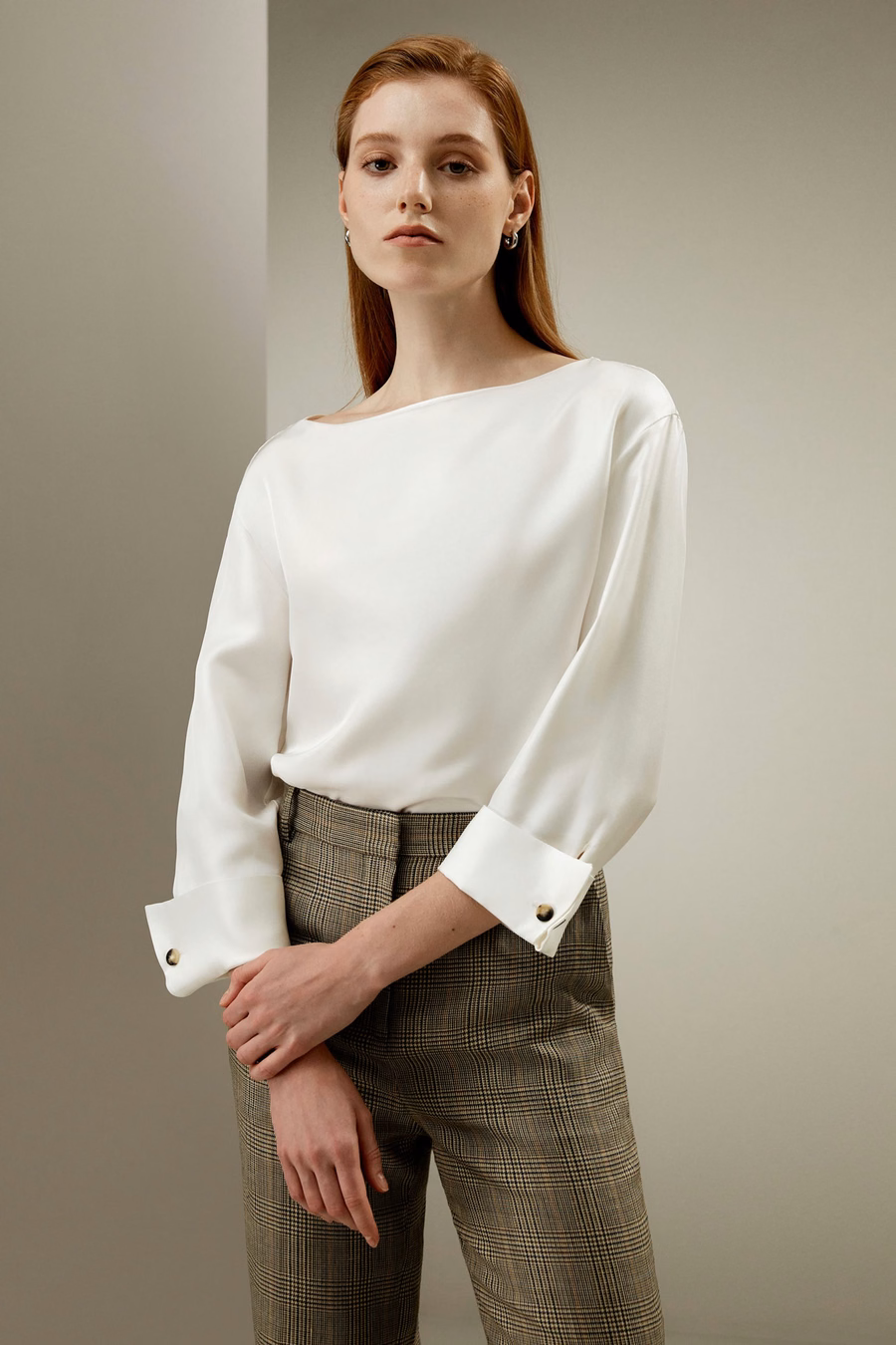 Zijden Twill Blouse met Bootnek