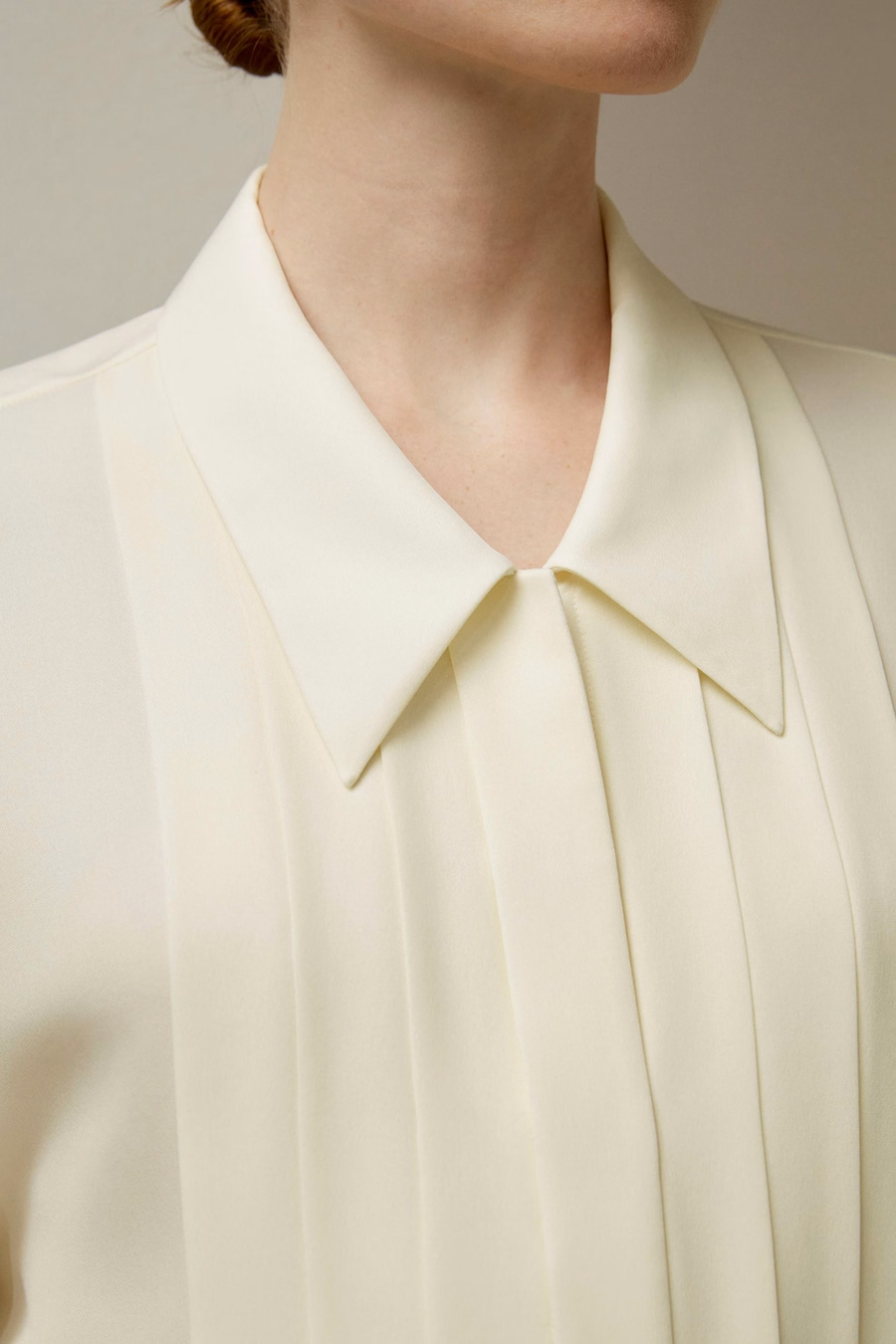 Pleated Point Collar Silk Blouse