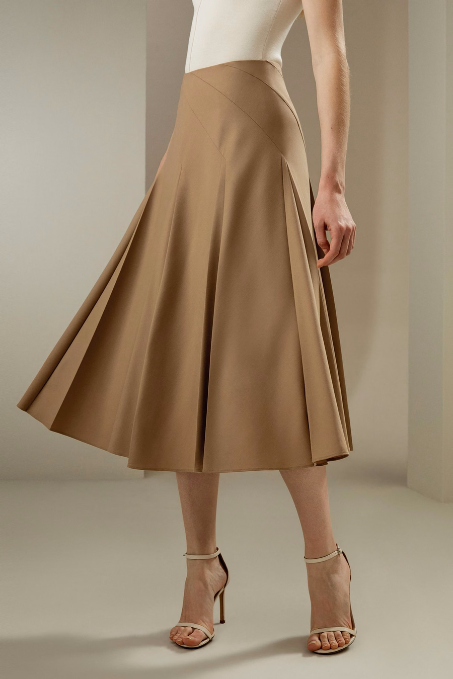 Plooiende Merino Wol Midi Rok