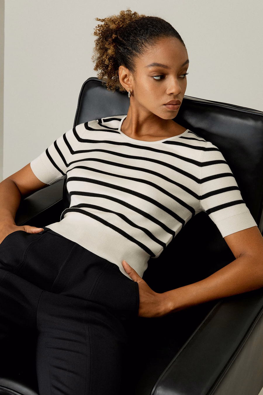 Zijde Gestreepte Cropped Brei Top
