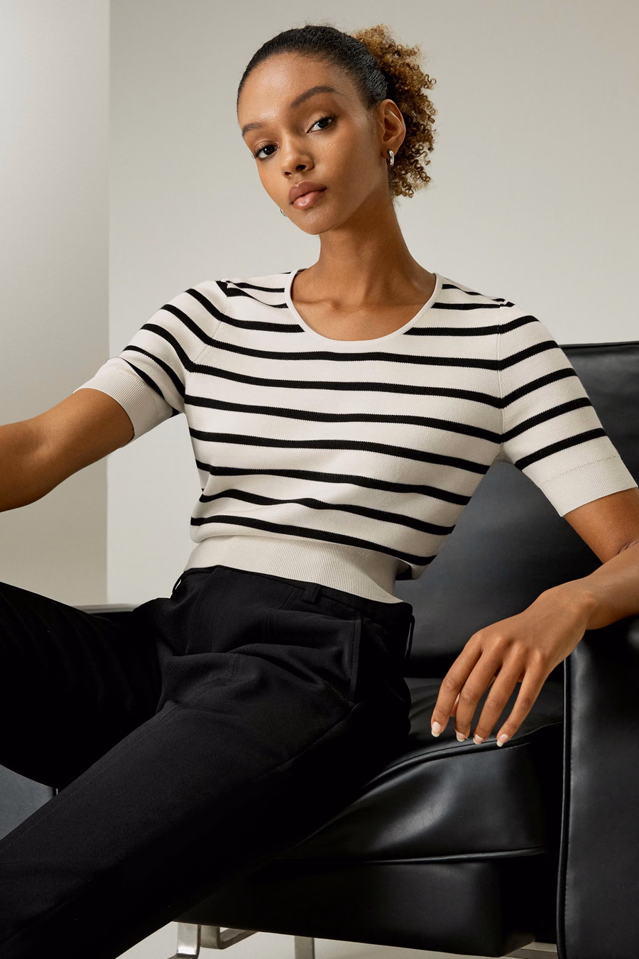 Zijde Gestreepte Cropped Brei Top