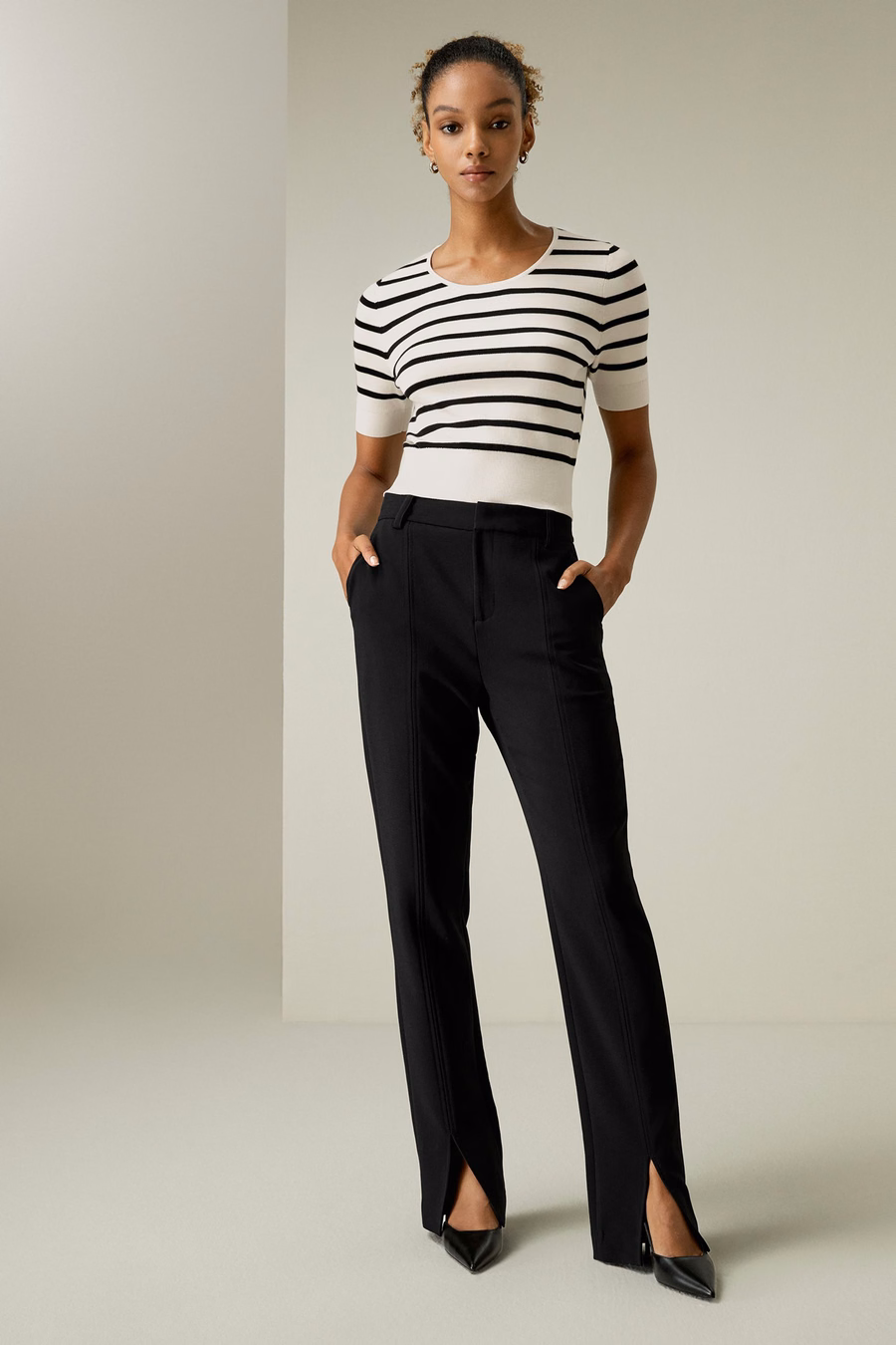 Zijde Gestreepte Cropped Brei Top