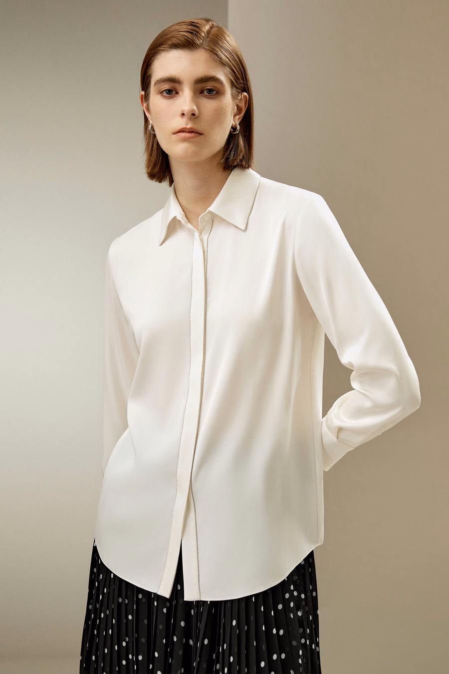 Beaded Chain Zijde Shirt