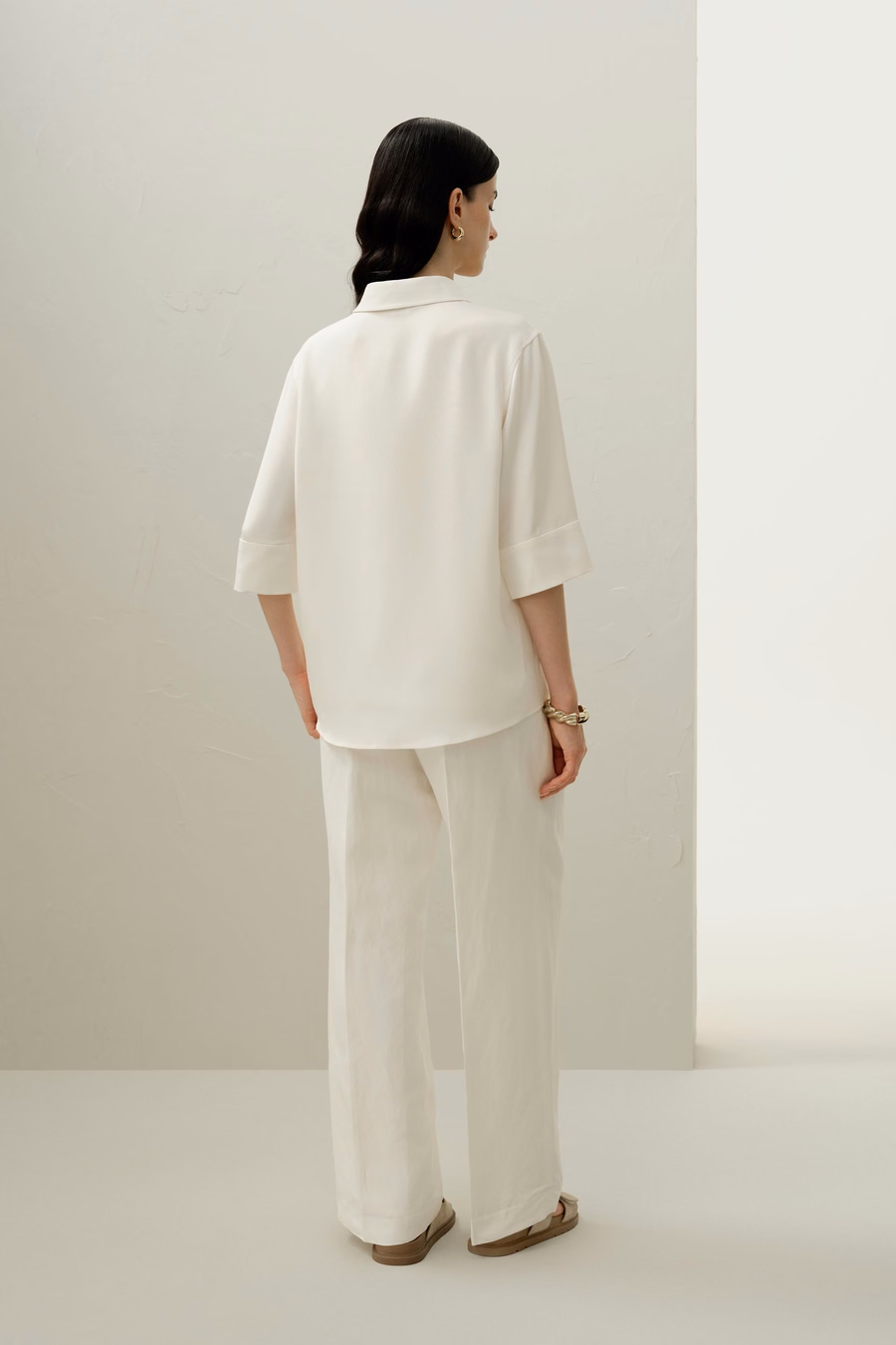 Zijden Crepe Ontspannen Halflange Mouwen Shirt