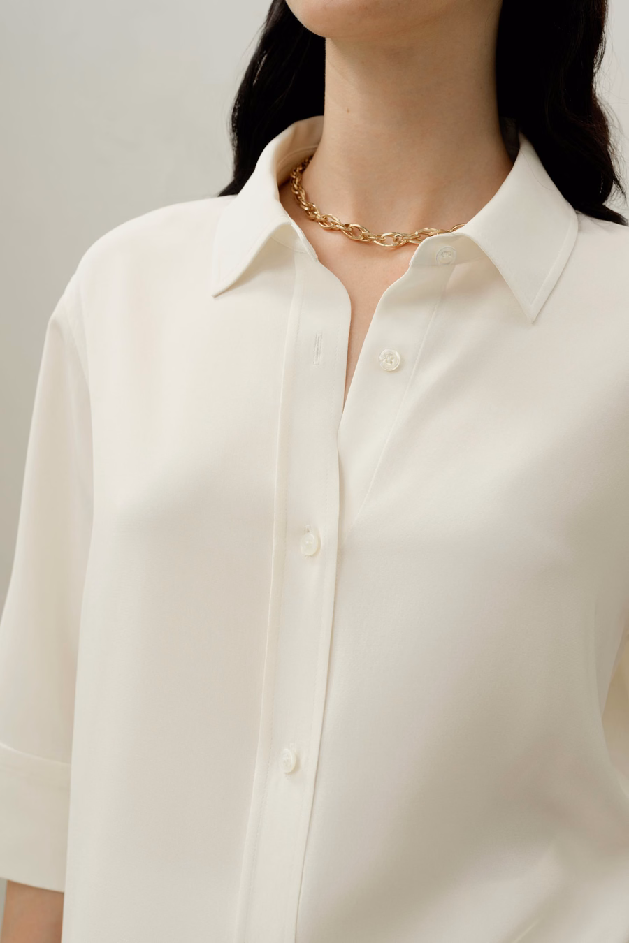 Zijden Crepe Ontspannen Halflange Mouwen Shirt