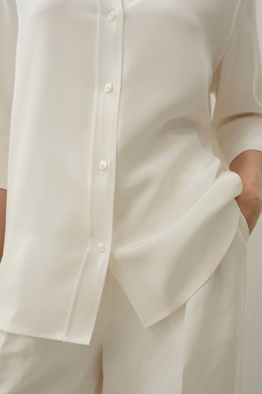Zijden Crepe Ontspannen Halflange Mouwen Shirt
