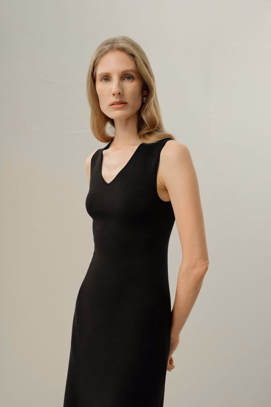 Soleil Zijde-Viscose Tricot V-hals Jurk