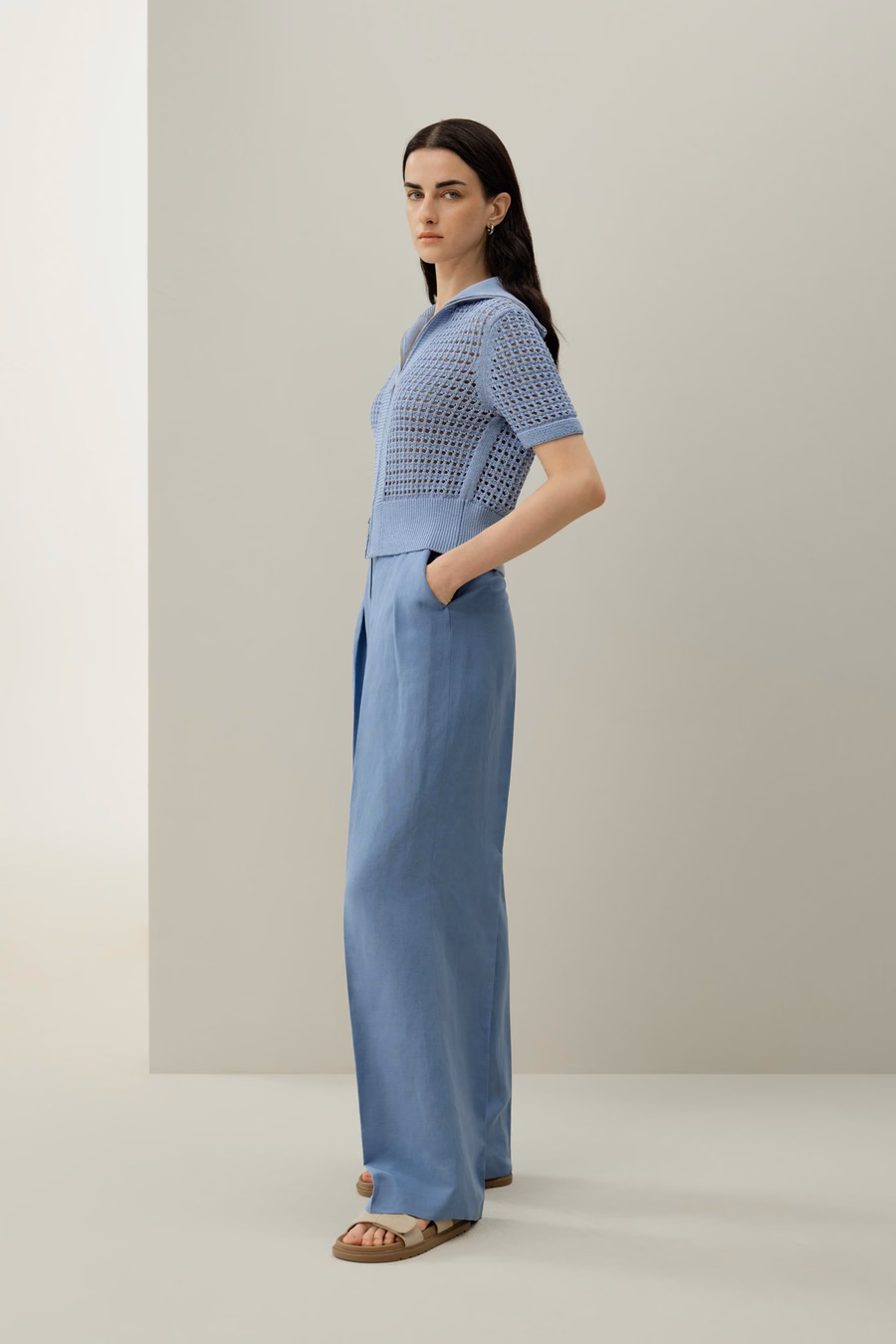 Toscana Pointelle Knit Double-Zip Cardigan