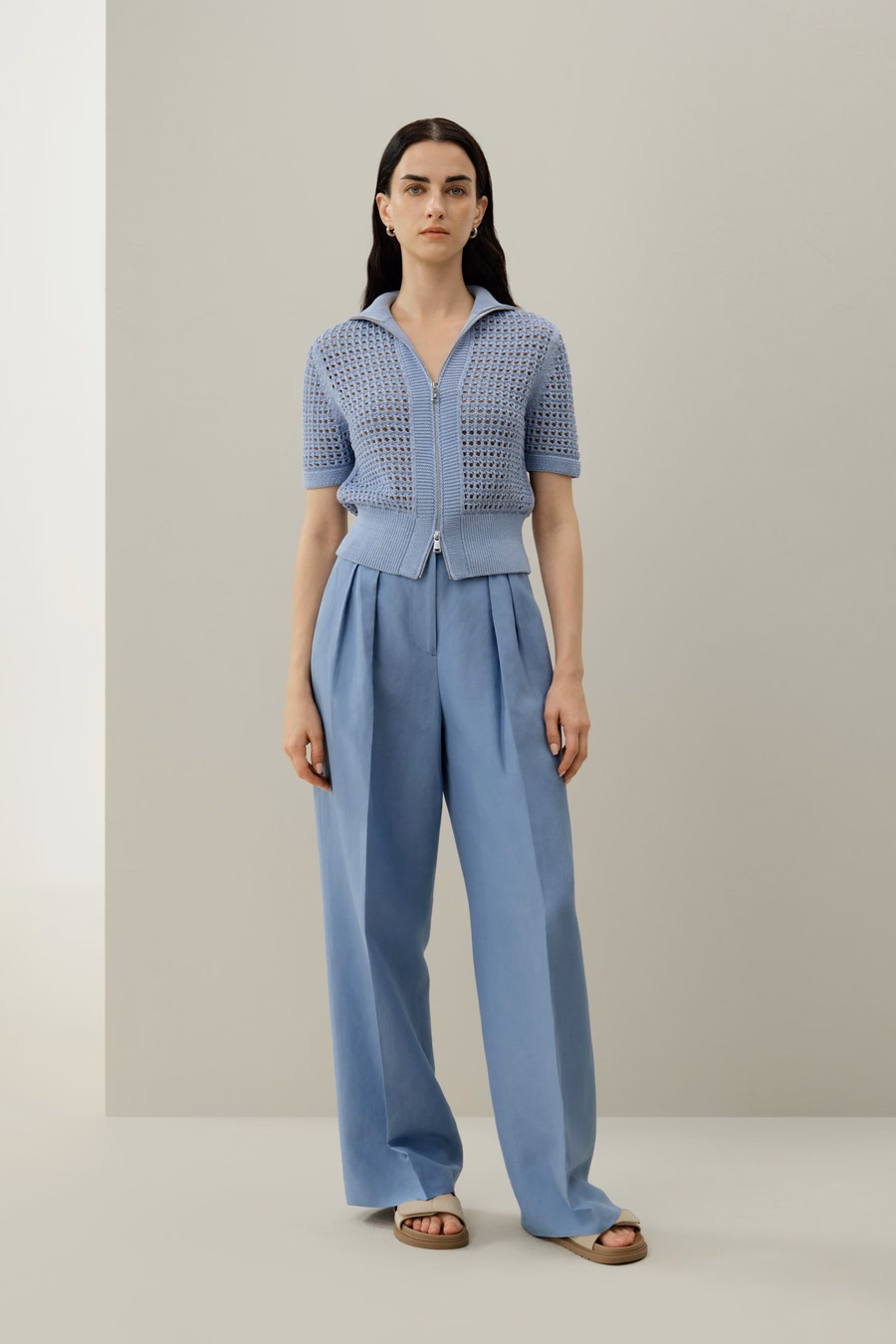 Toscana Pointelle Knit Double-Zip Cardigan