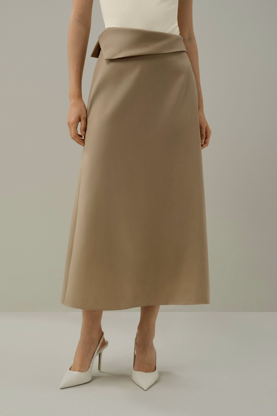 Asymmetrische Taille Zijde-Wol Midi Rok