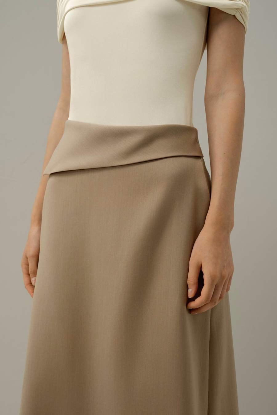 Asymmetrische Taille Zijde-Wol Midi Rok