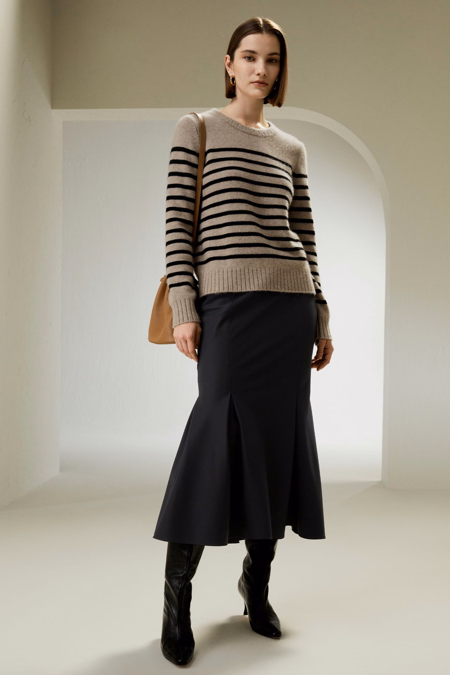 Gestreepte Ronde Kraag Cashmere Trui