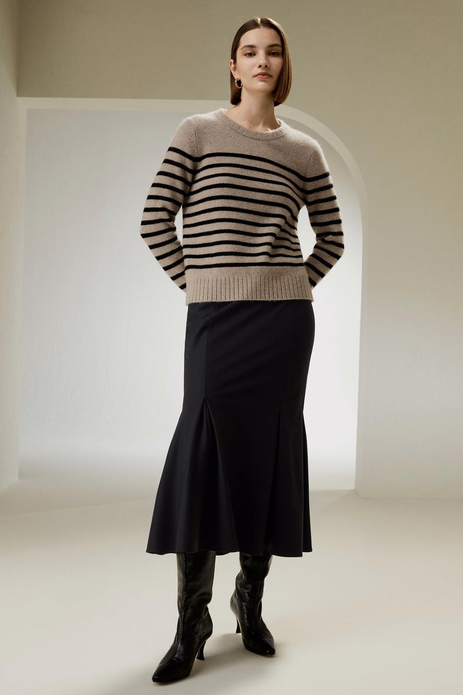 Gestreepte Ronde Kraag Cashmere Trui