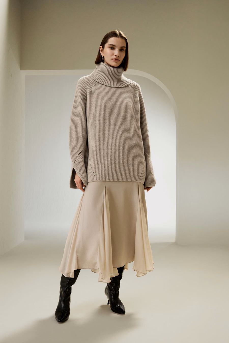 Oversized Merino Wol Trui met Splitmouwen