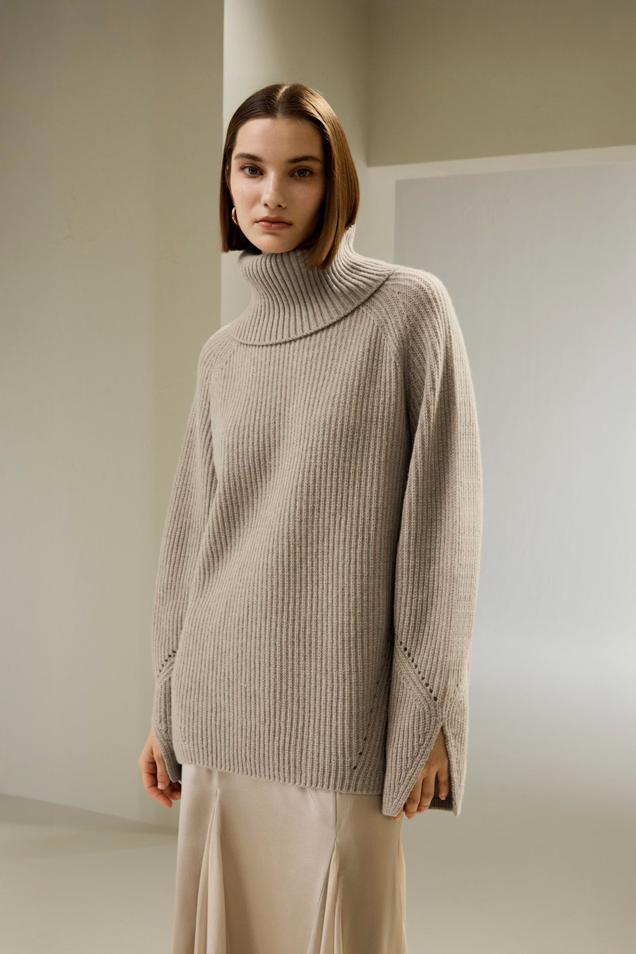 Oversized Merino Wol Trui met Splitmouwen