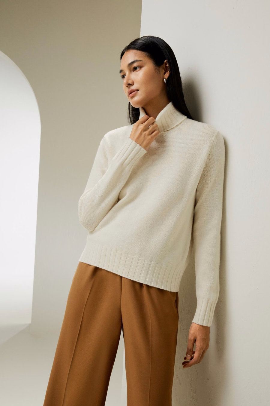 Turtleneck Sweater met Rib Hemlinie