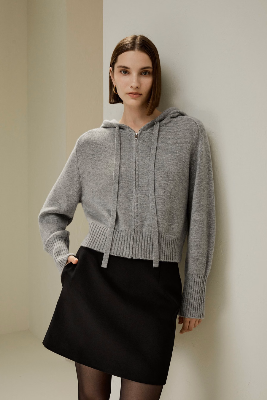 Korte Zip-Up Wol Kasjmier Hoodie