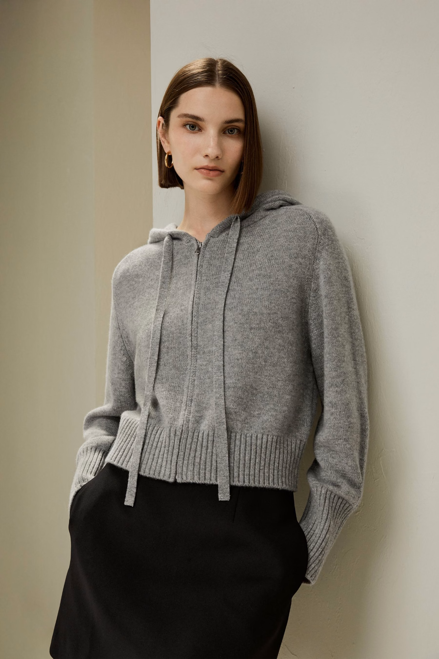Korte Zip-Up Wol Kasjmier Hoodie