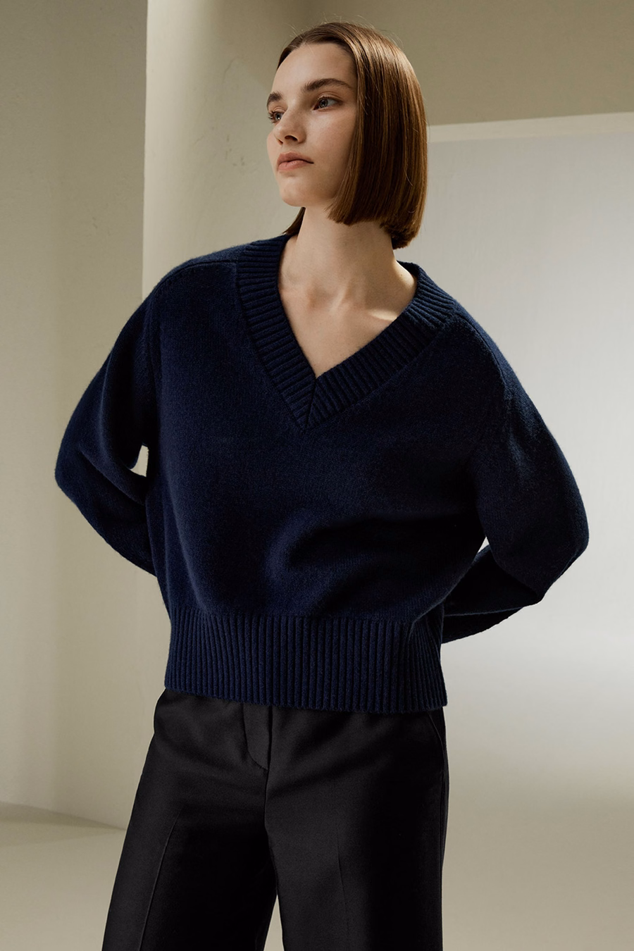 V-hals Relaxed Fit Wol-Kasjmier Mix Trui