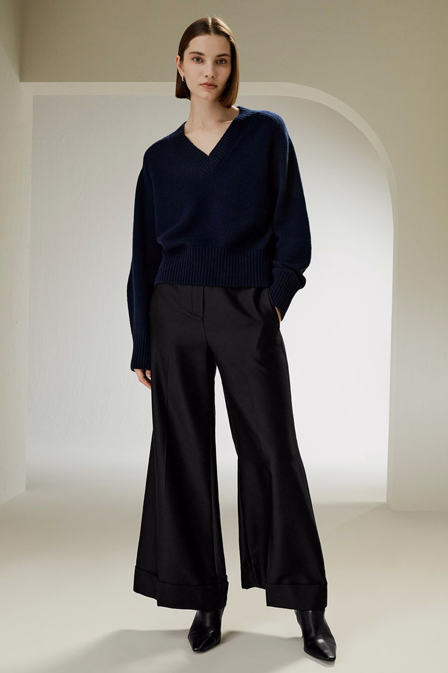 V-hals Relaxed Fit Wol-Kasjmier Mix Trui