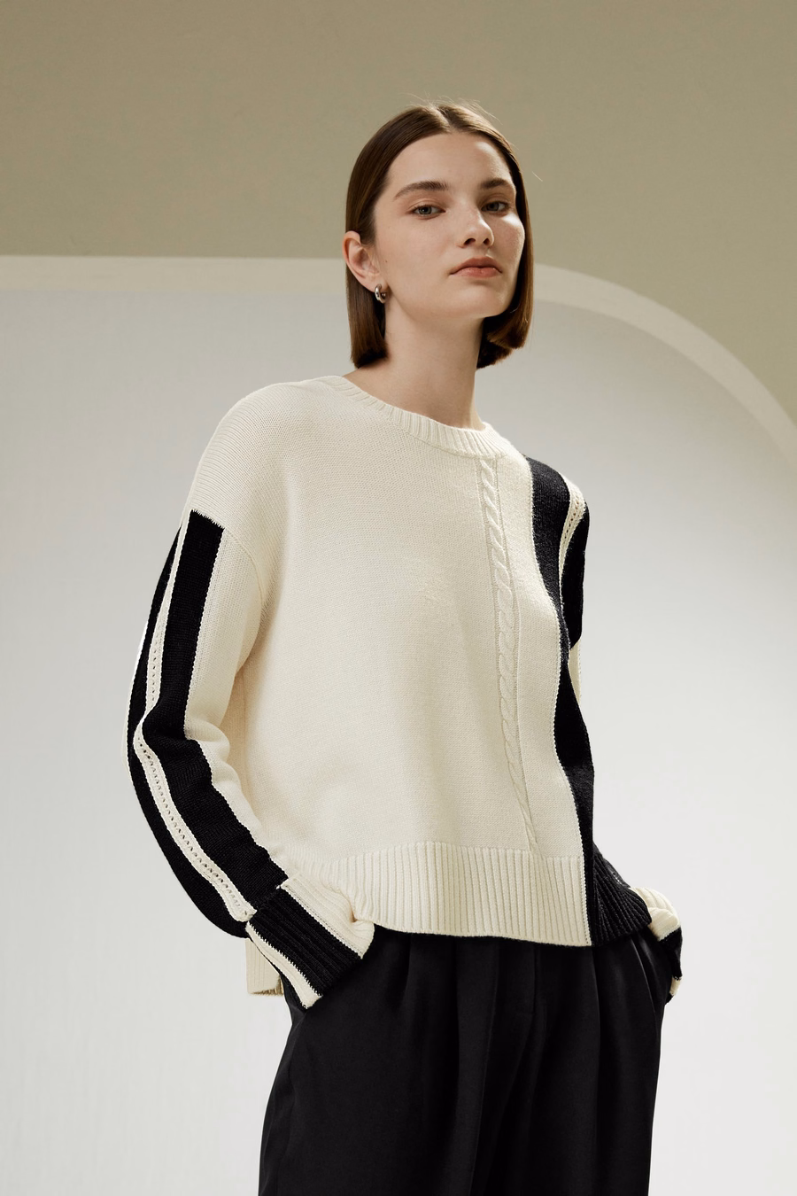 Bicolor Stripe Knit Wol Sweater