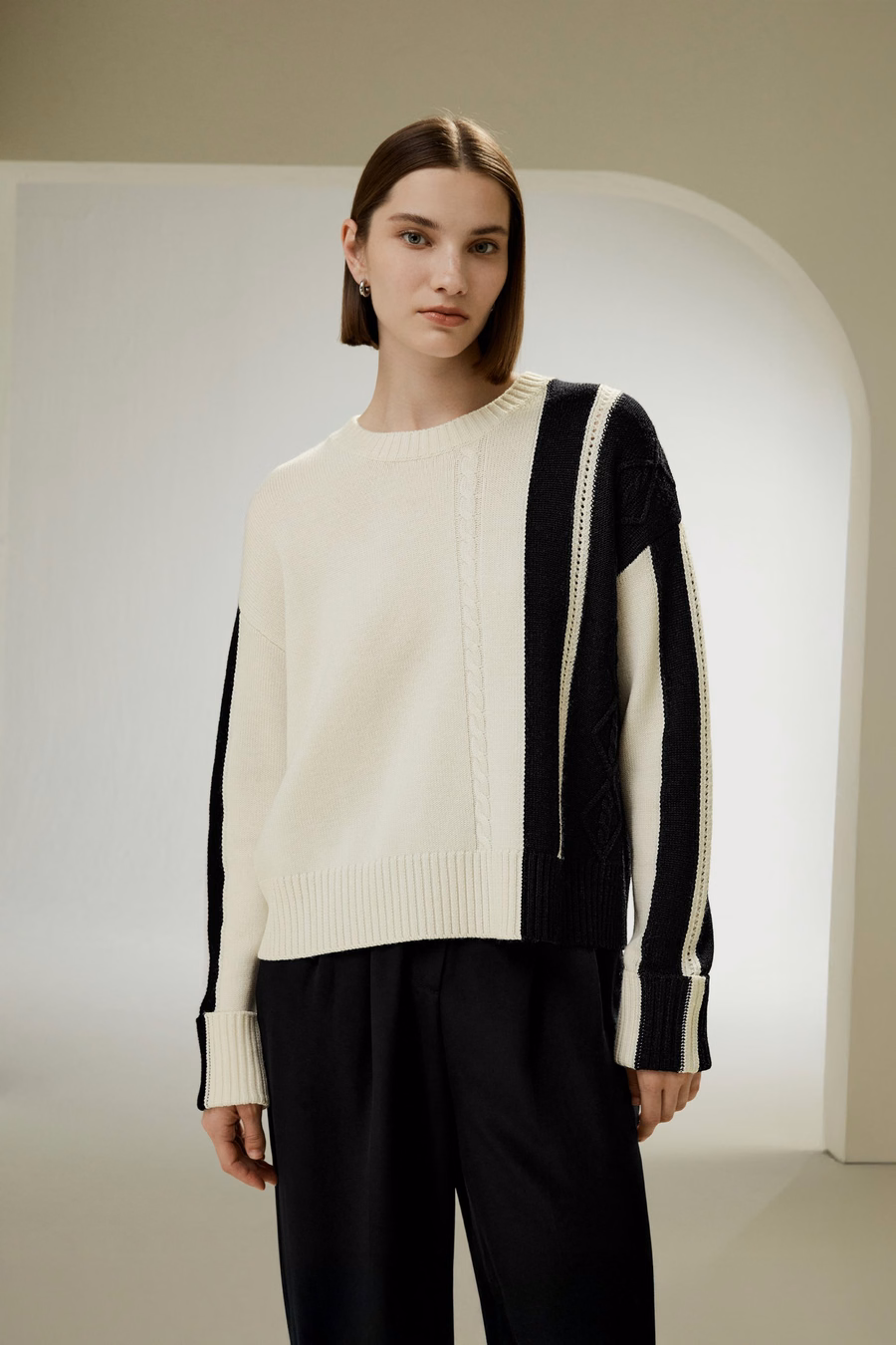 Bicolor Stripe Knit Wol Sweater