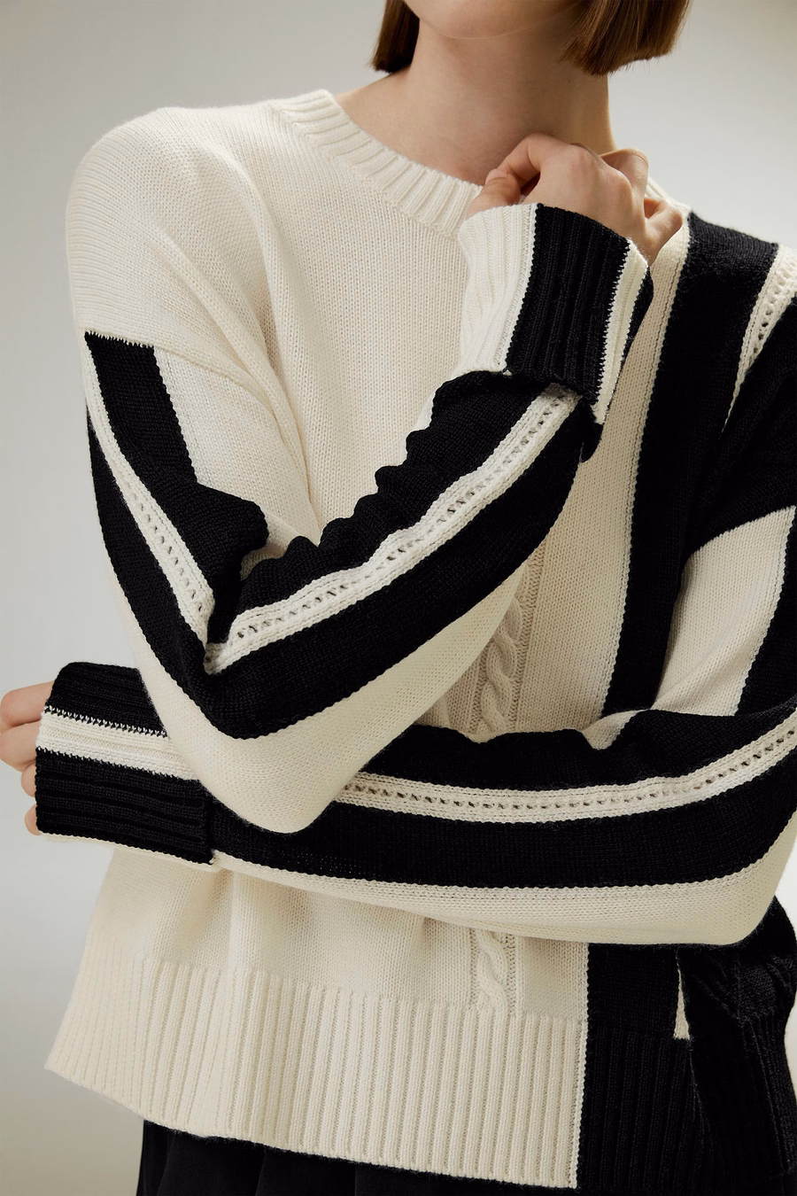 Bicolor Stripe Knit Wol Sweater