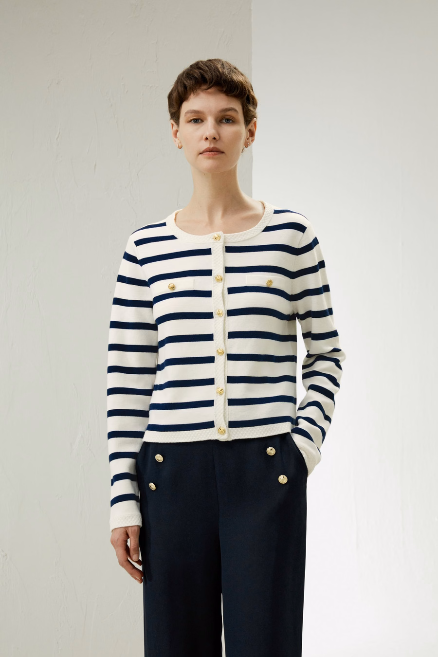 Gariana Gestreepte Wol Cardigan