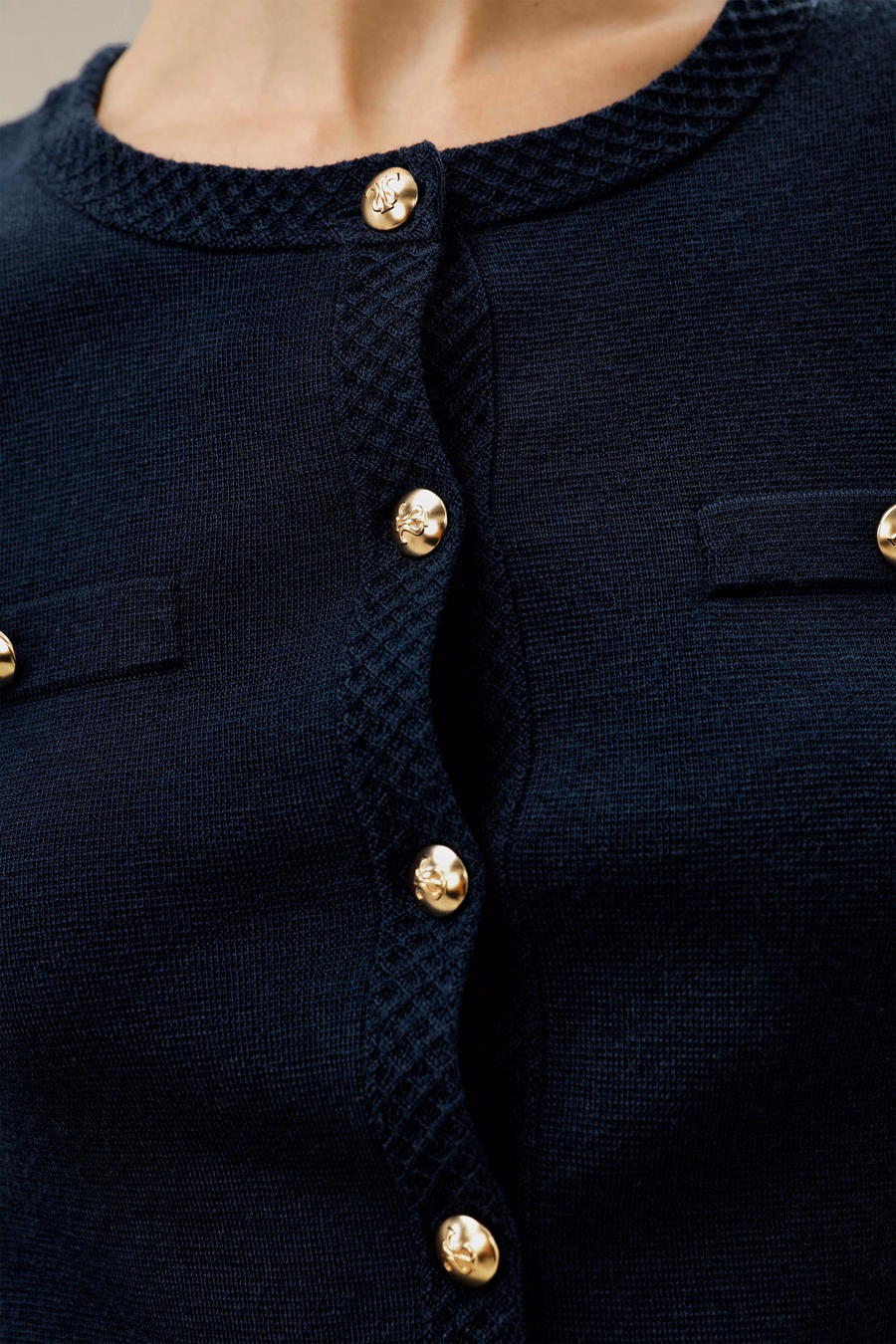 Merino Wol Gouden Knopen Cardigan