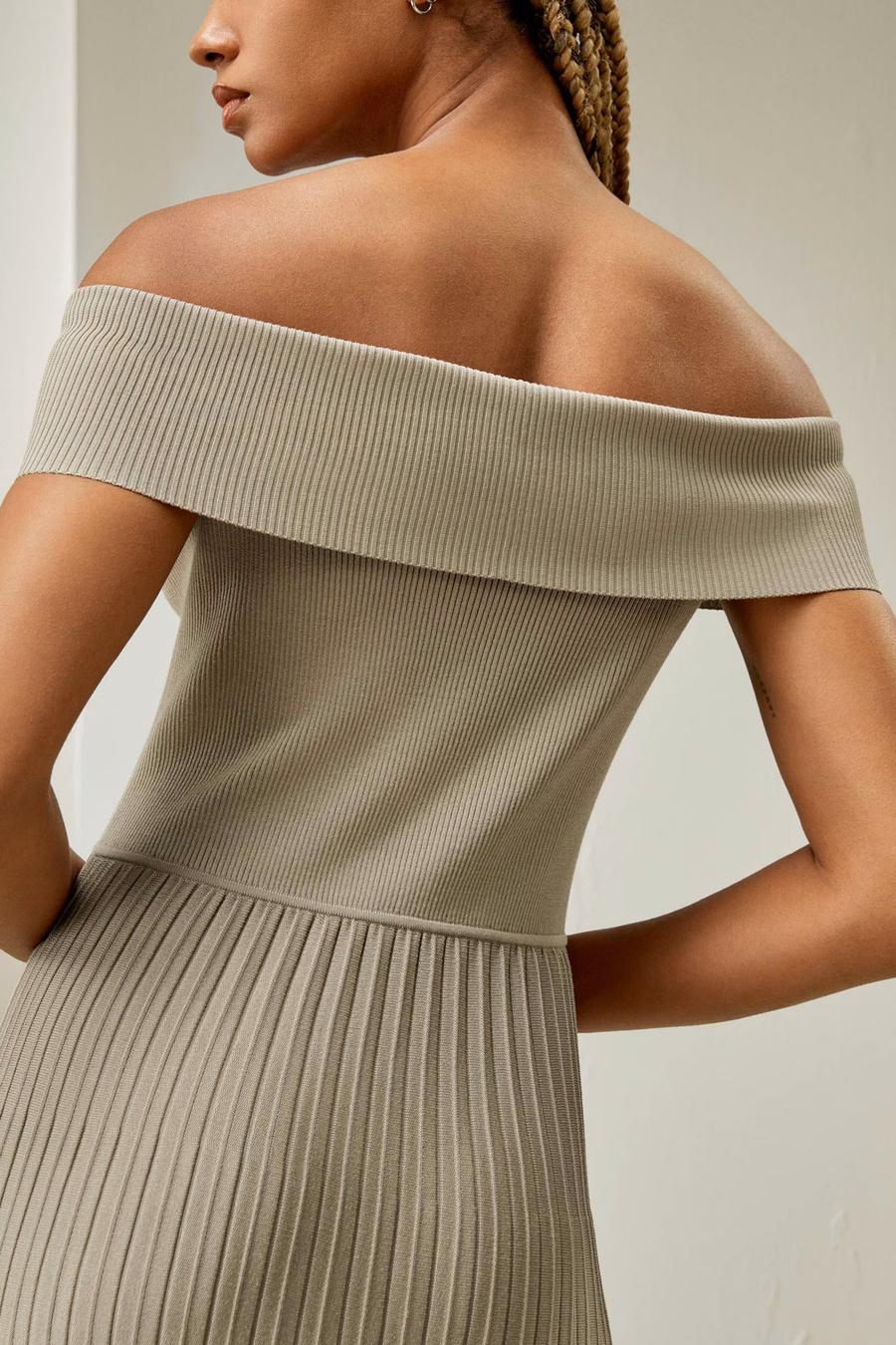 Off-Shoulder Hybride Geplooide Jurk